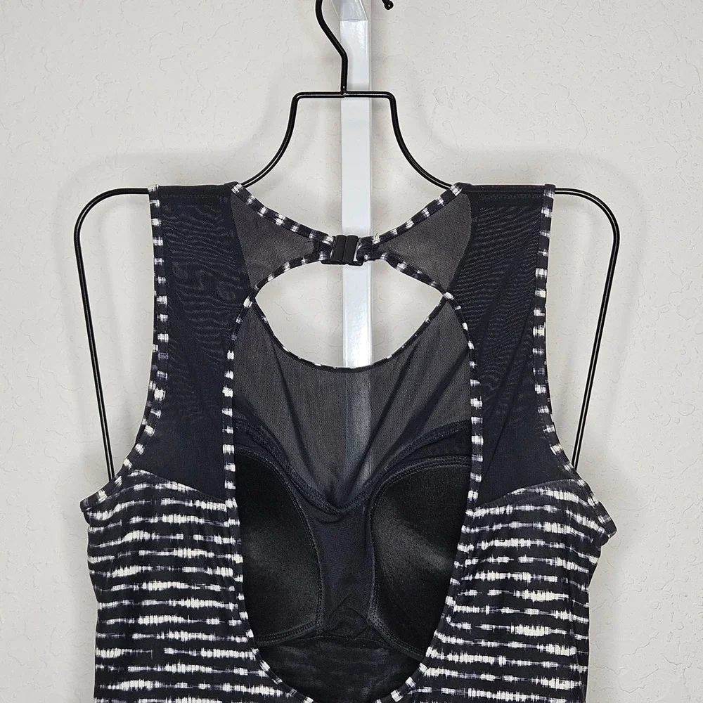Niptuck Swim Womens Black White Ikat Mesh High Neck One Piece Swimsuit Multi Fit